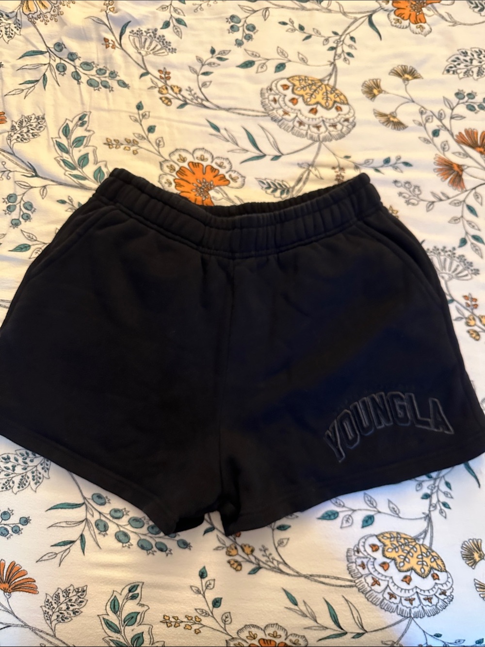 YoungLA Black Athletic Shorts with Embossed Logo